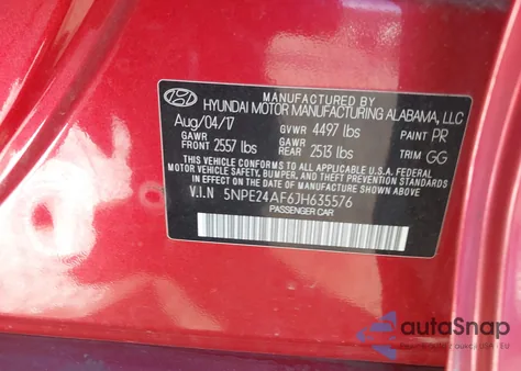 2018 Hyundai Sonata Se from USA, damaged, VIN 5NPE24AF6JH635576